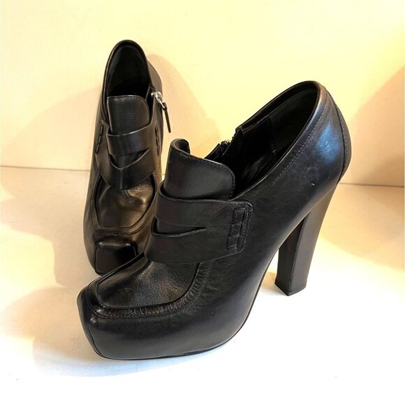 Proenza Schouler Leather Platform Penny Loafer Tall Heels Black 39.5 / 8-8.5